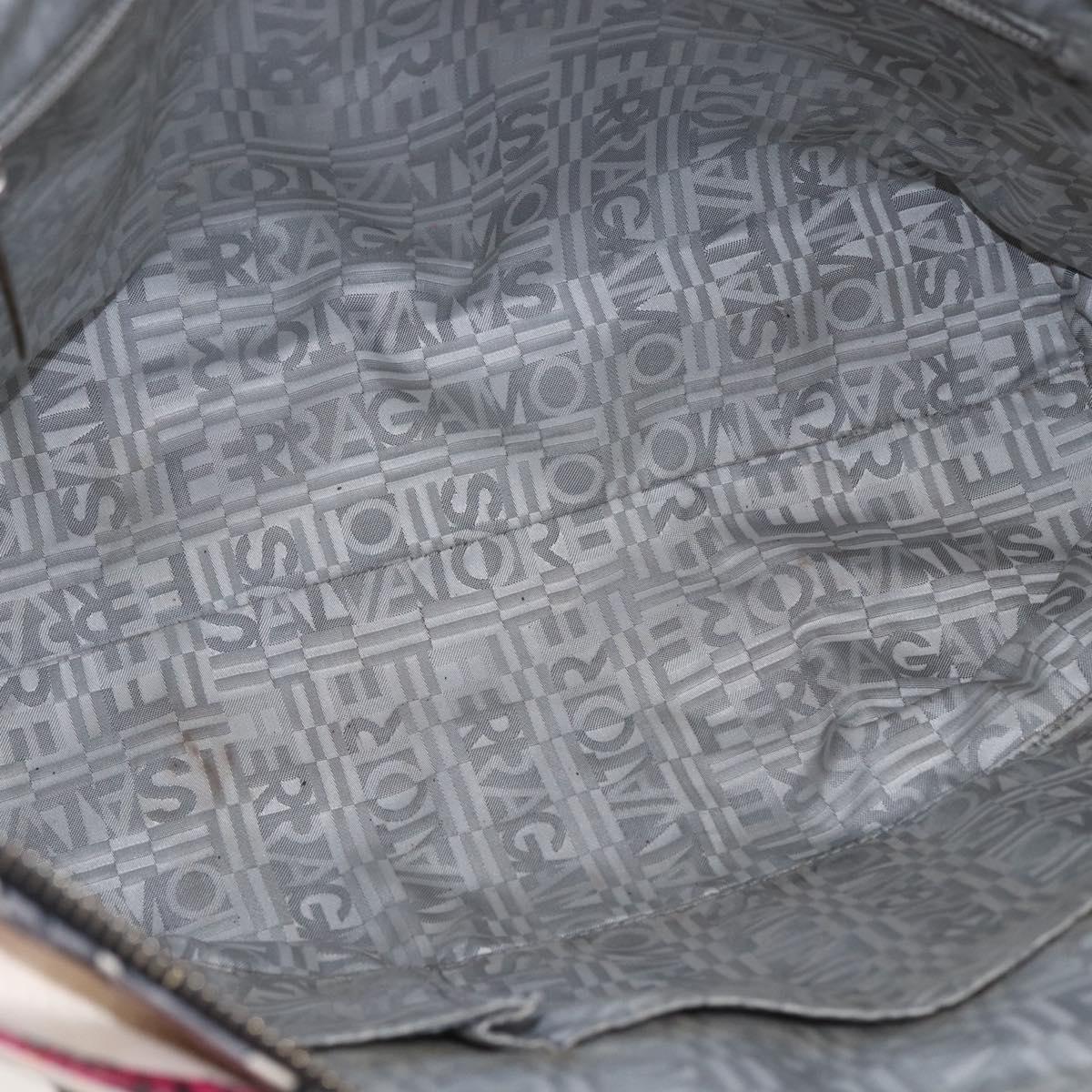 Salvatore Ferragamo Animal Pattern Tote Bag Nylon White Silver Auth yk19901
