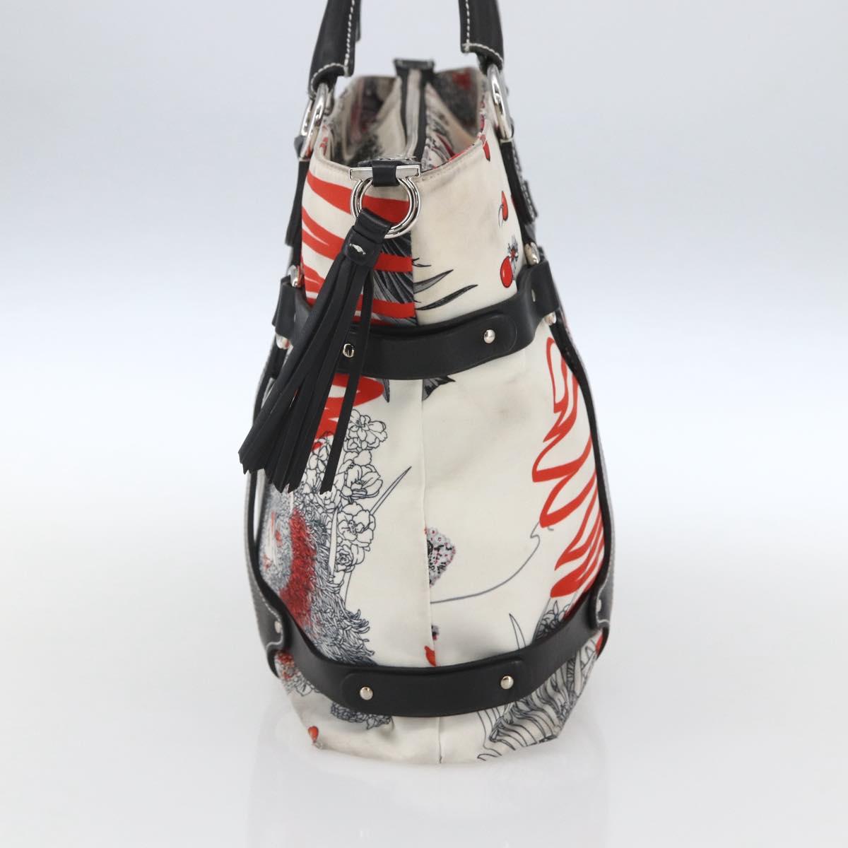 Salvatore Ferragamo Animal Pattern Tote Bag Nylon White Silver Auth yk19901