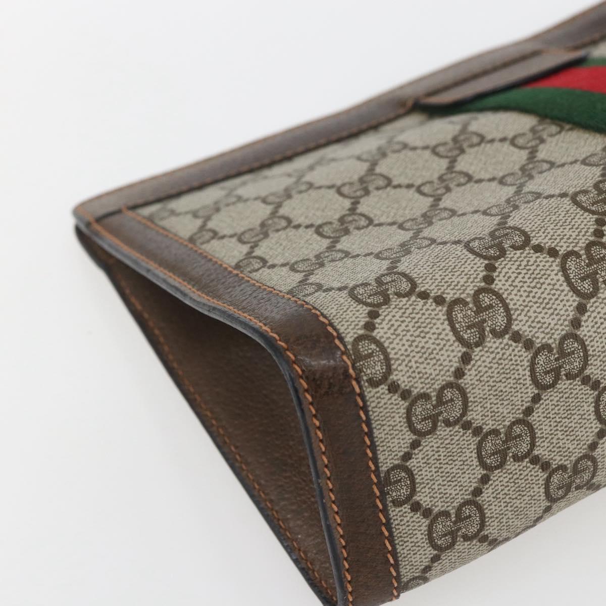 GUCCI GG Supreme Web Sherry Line Clutch Bag PVC Beige Red 89 01 002 Auth yk19915