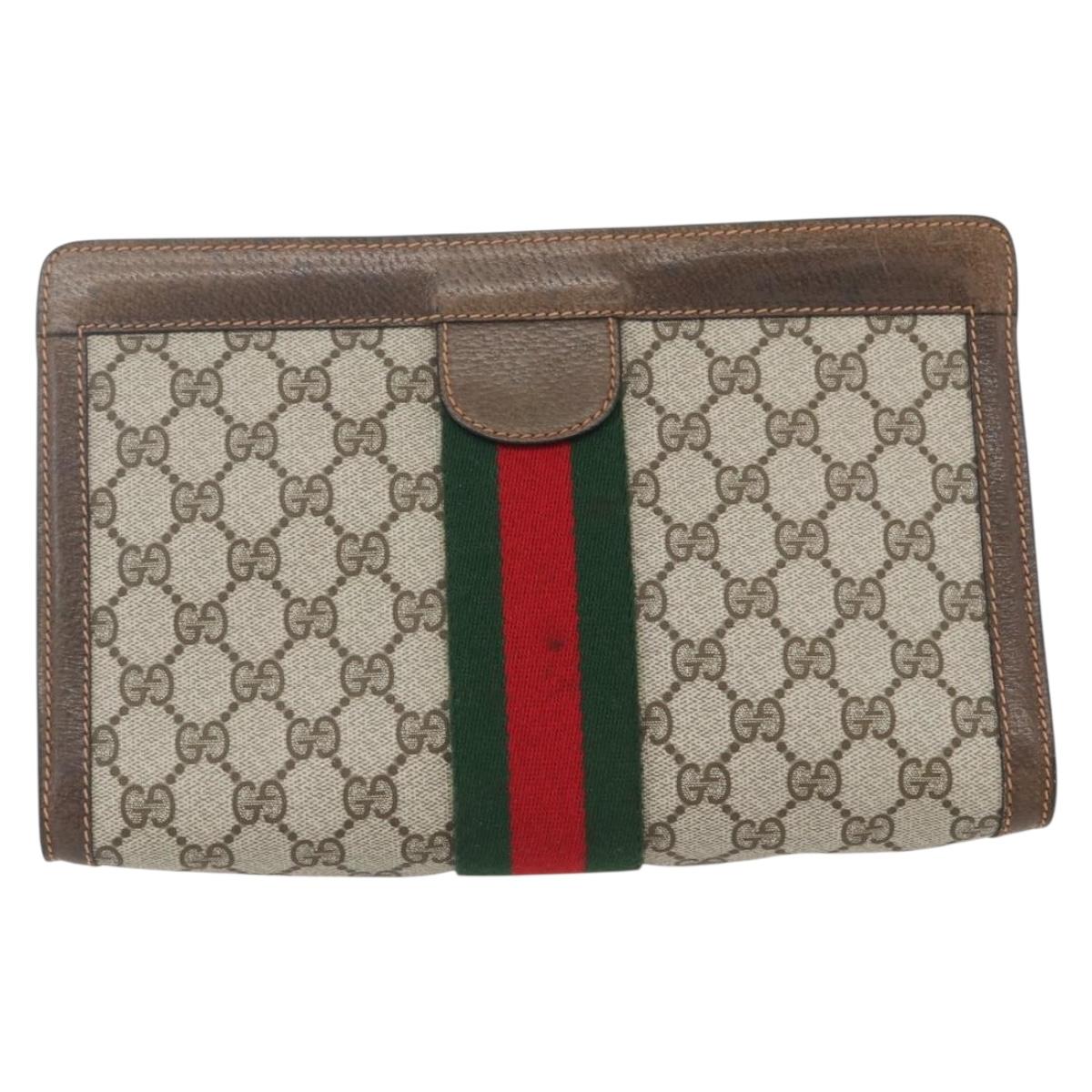 GUCCI GG Supreme Web Sherry Line Clutch Bag PVC Beige Red 89 01 002 Auth yk19915