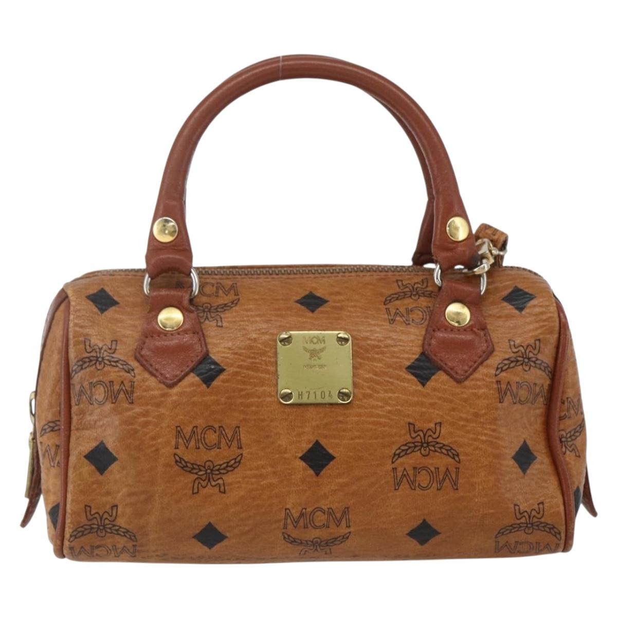 MCM Vicetos Logogram Mini Bag PVC Leather 2way Dark Brown Gold Auth yk19916