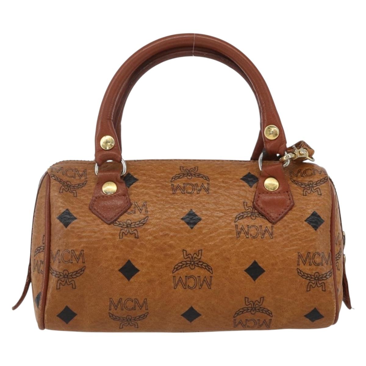 MCM Vicetos Logogram Mini Bag PVC Leather 2way Dark Brown Gold Auth yk19916