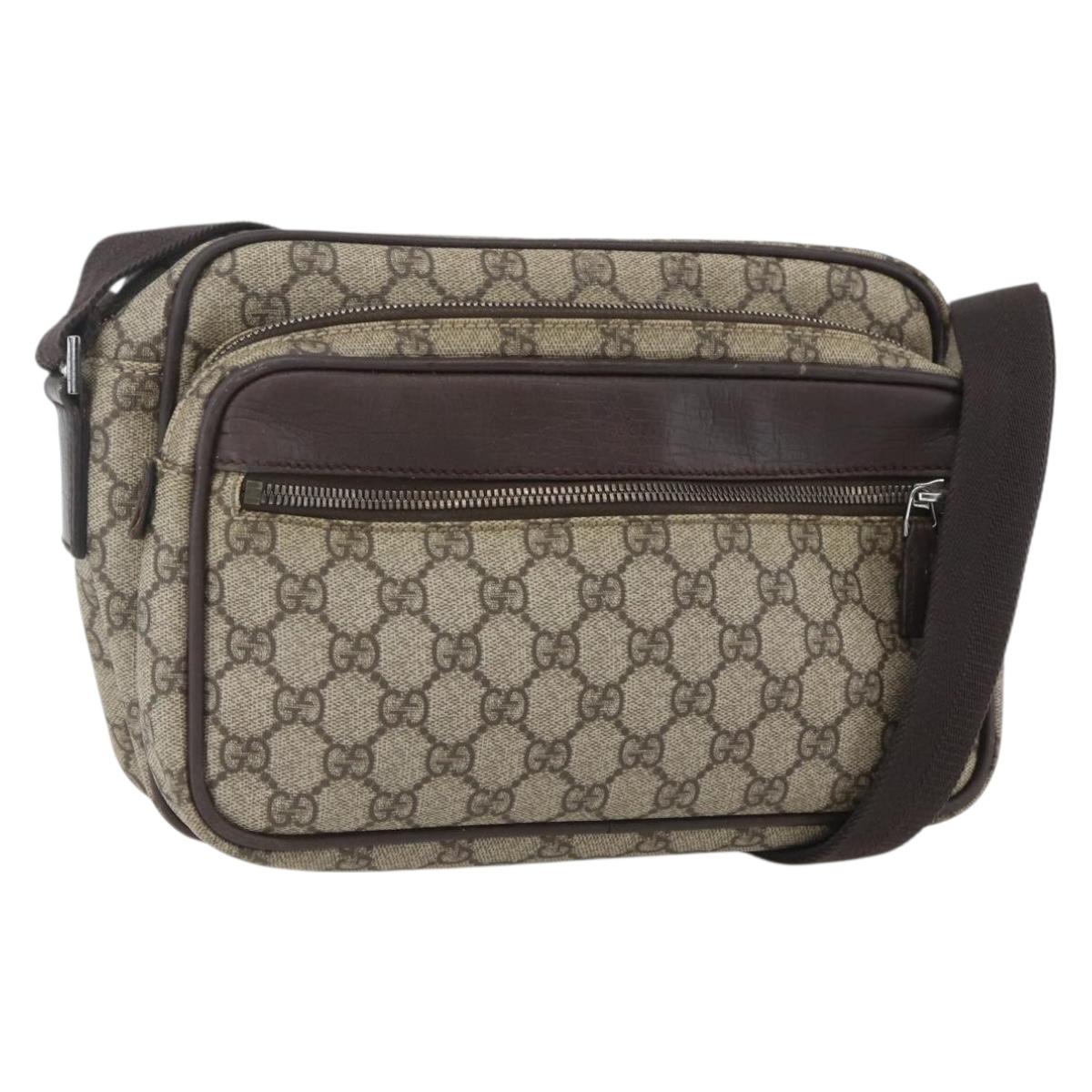 GUCCI GG Supreme Shoulder Bag PVC Leather Beige Silver 114531 Auth yk19932