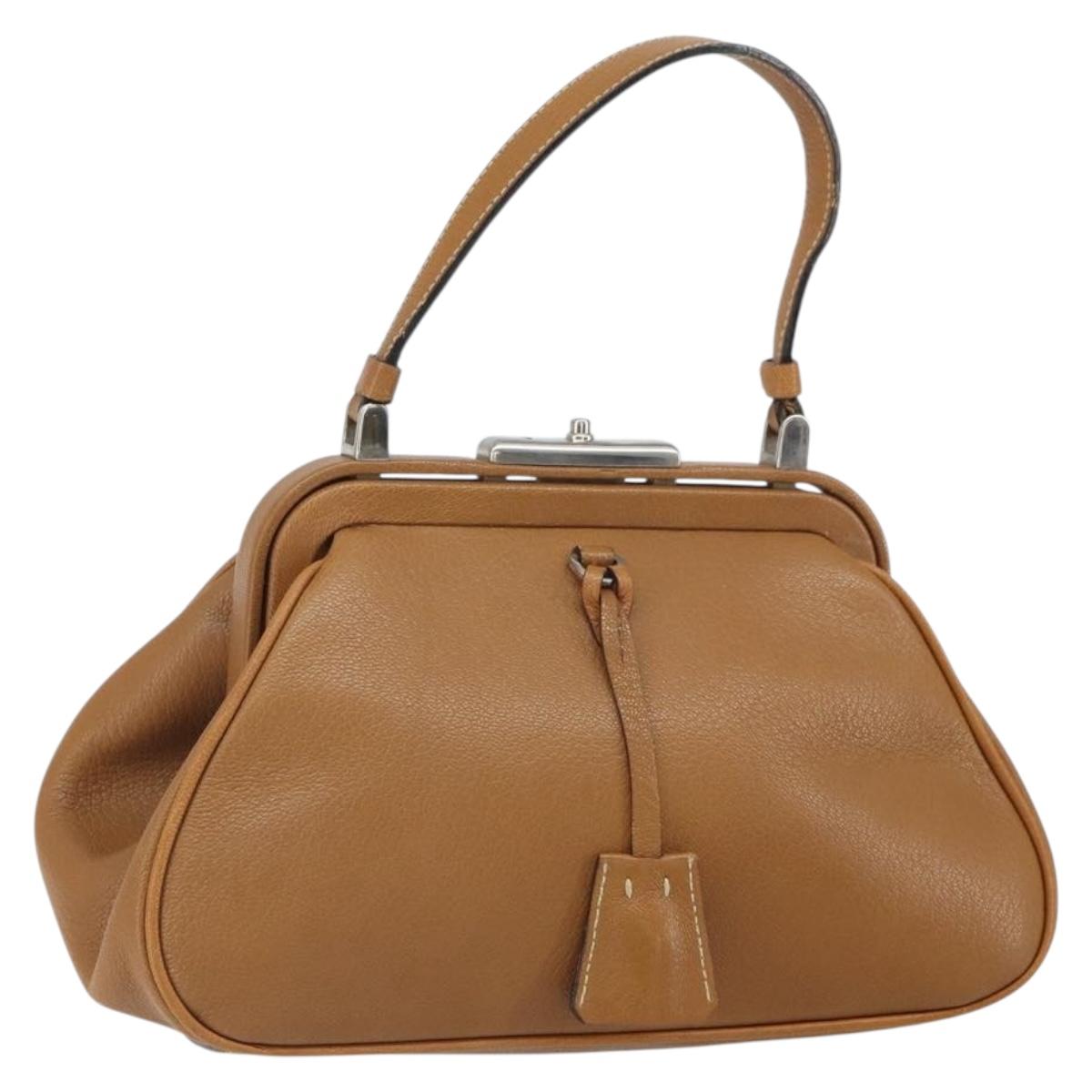 PRADA Hand Bag Leather Brown Silver Auth yk19954