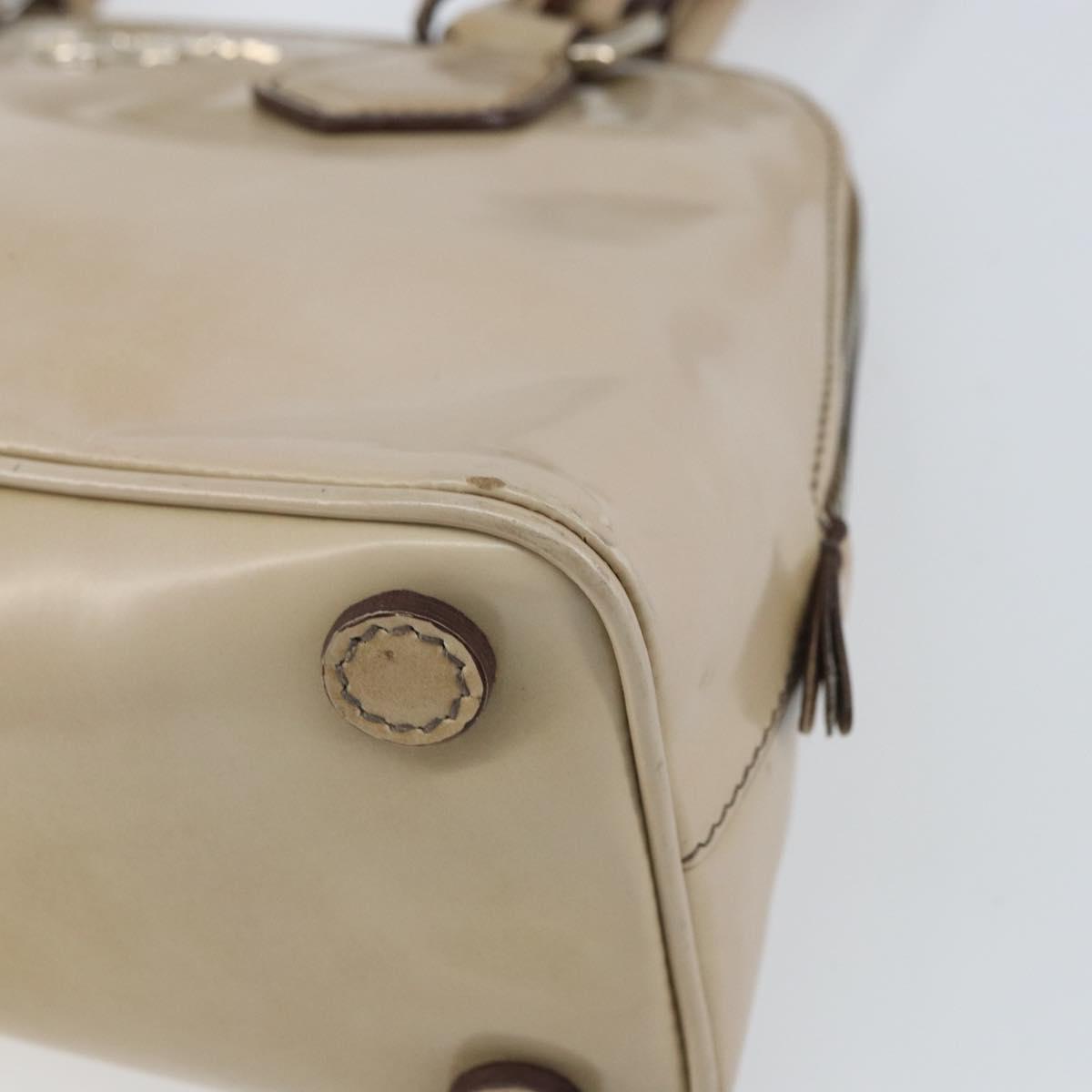 PRADA Hand Bag Patent leather Beige Silver Auth yk19956