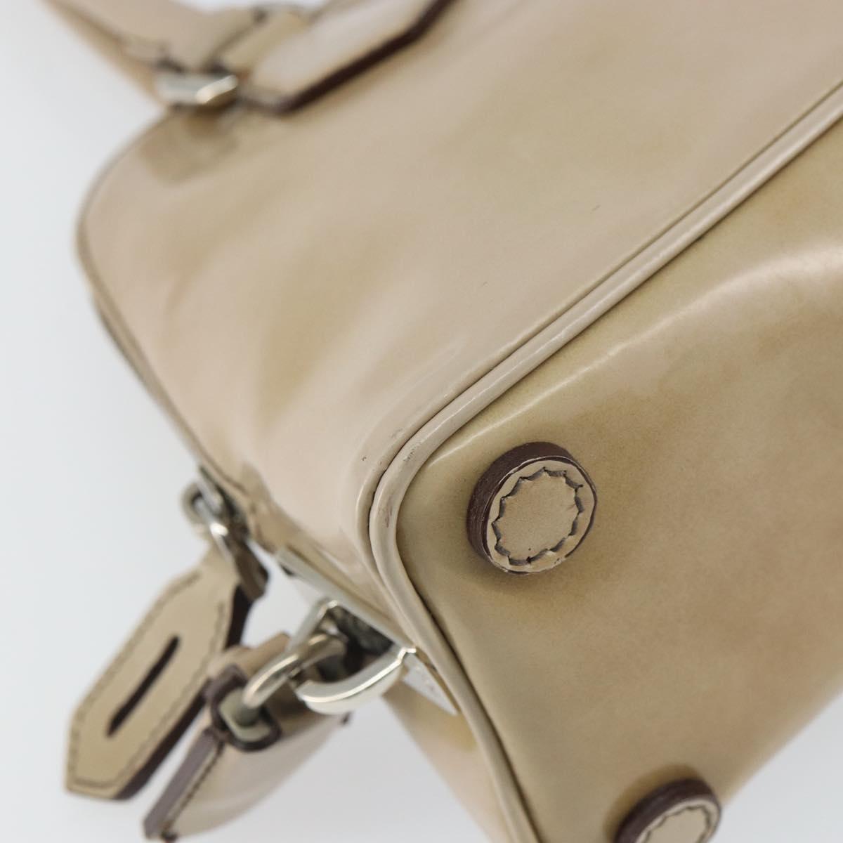 PRADA Hand Bag Patent leather Beige Silver Auth yk19956