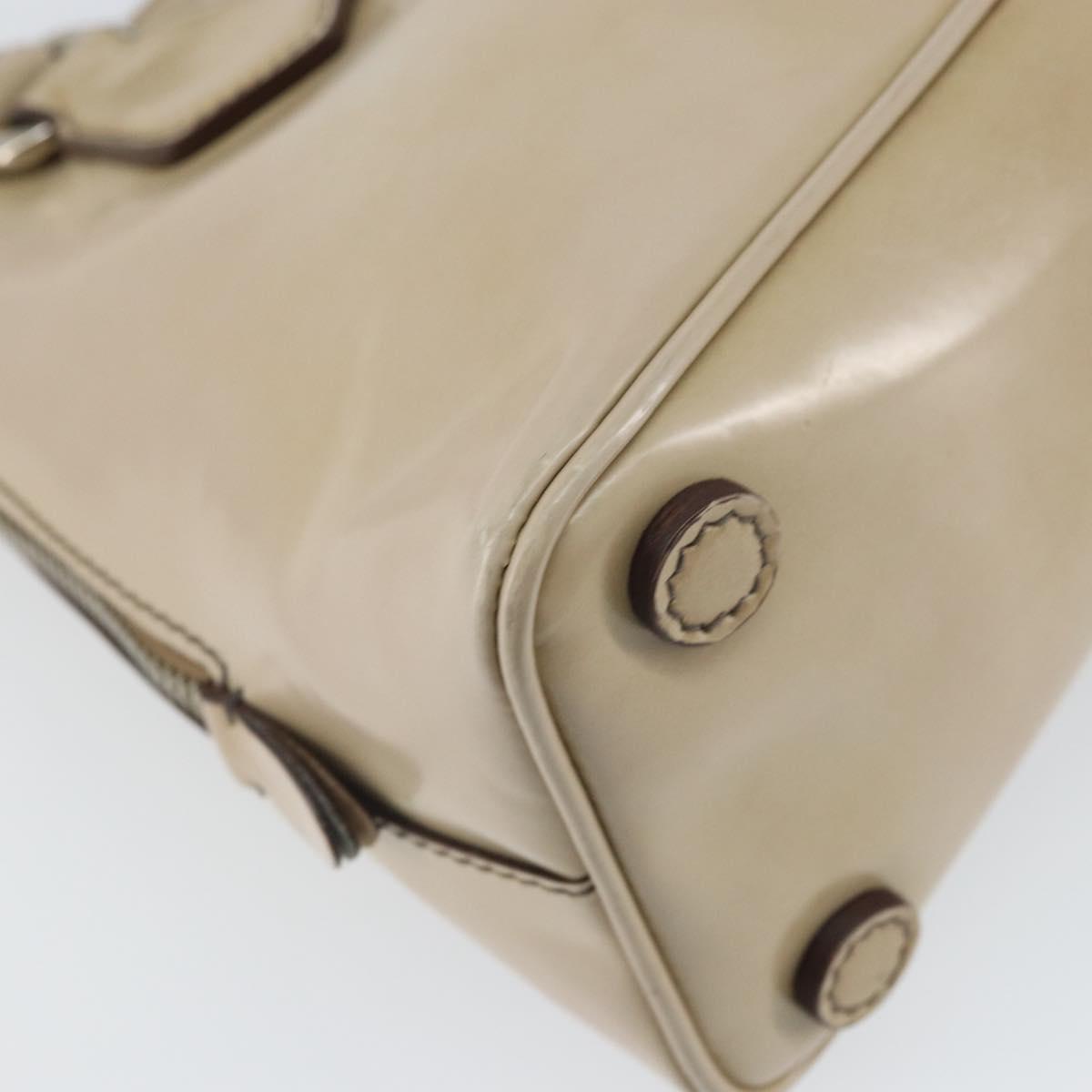PRADA Hand Bag Patent leather Beige Silver Auth yk19956