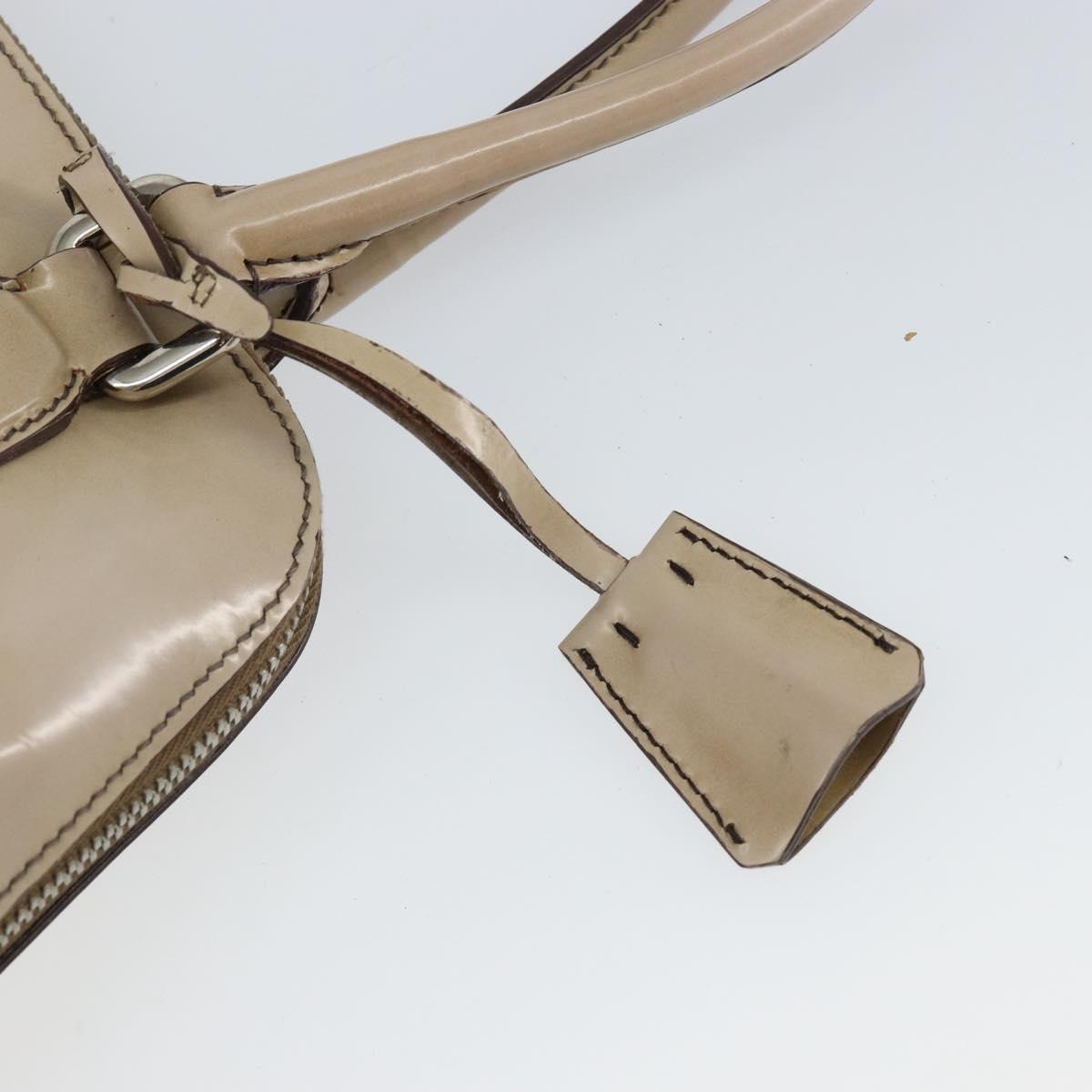 PRADA Hand Bag Patent leather Beige Silver Auth yk19956