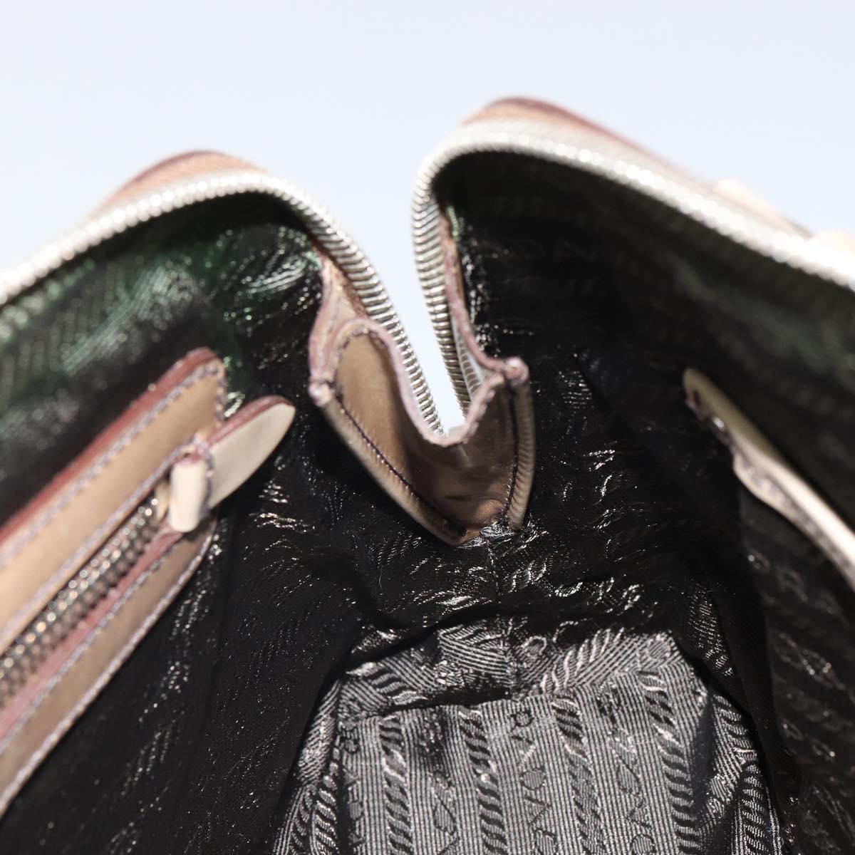 PRADA Hand Bag Patent leather Beige Silver Auth yk19956