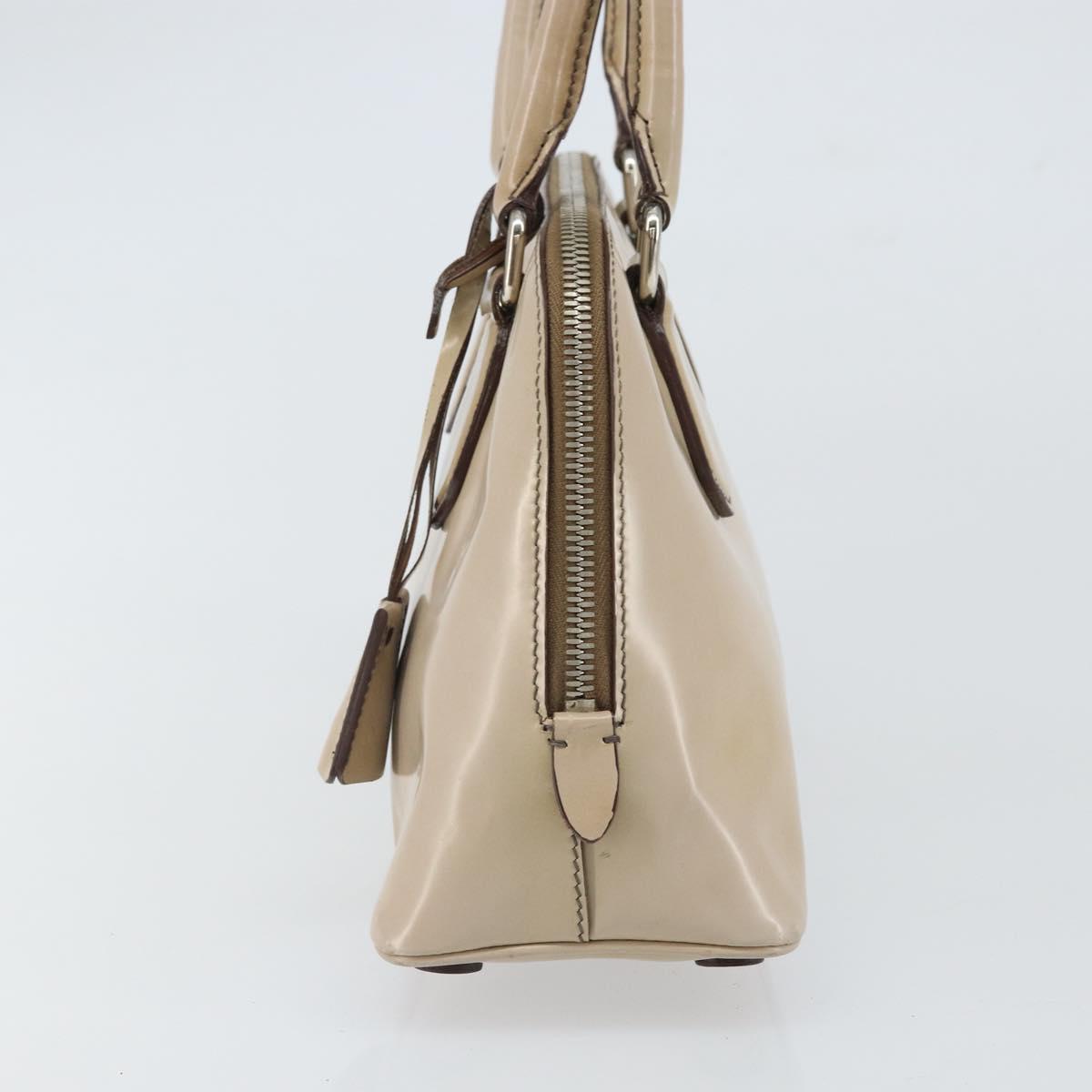 PRADA Hand Bag Patent leather Beige Silver Auth yk19956