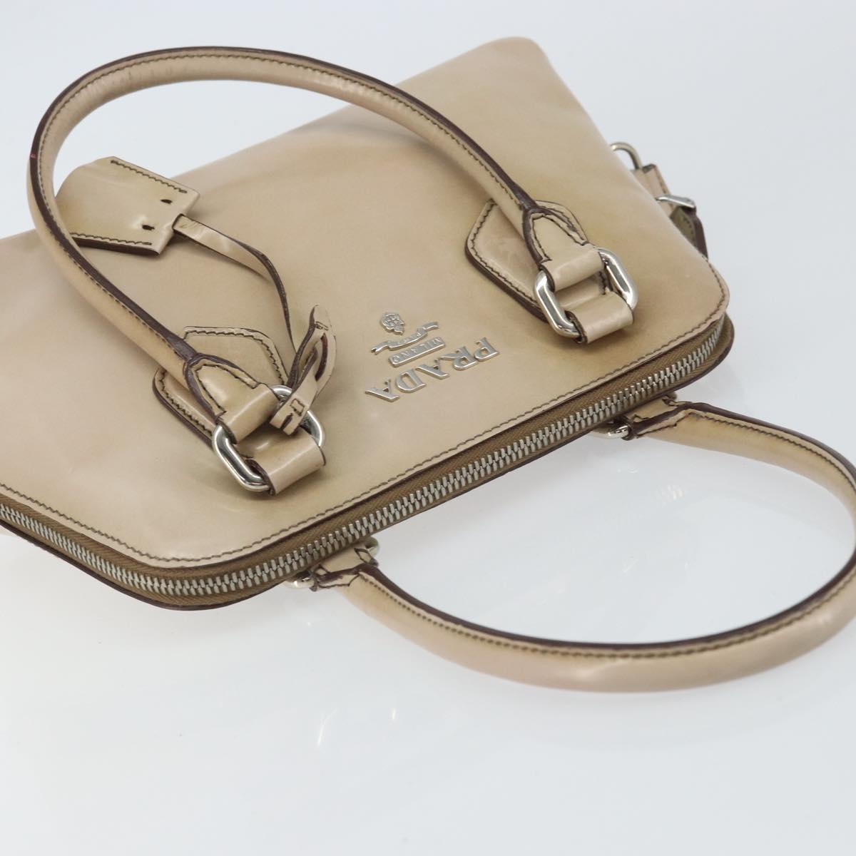 PRADA Hand Bag Patent leather Beige Silver Auth yk19956