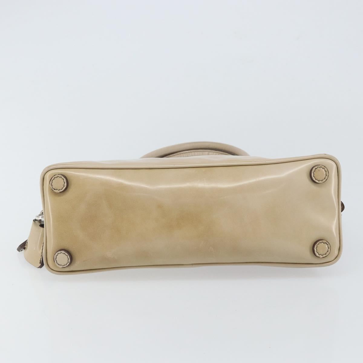 PRADA Hand Bag Patent leather Beige Silver Auth yk19956