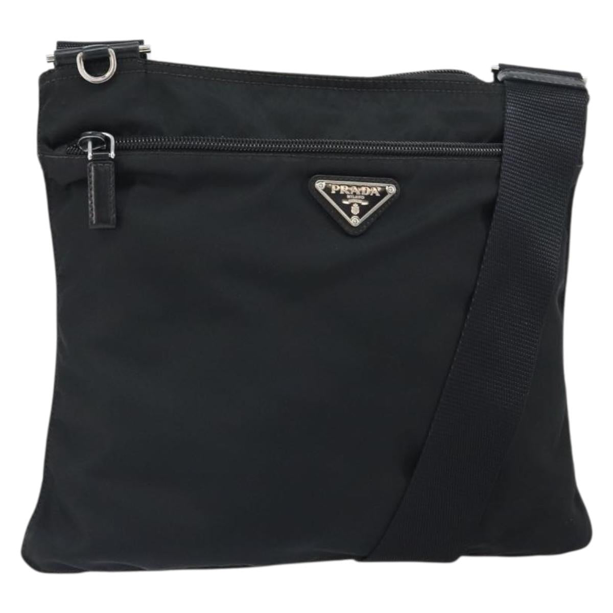 PRADA Shoulder Bag Nylon Black Silver Auth yk19974