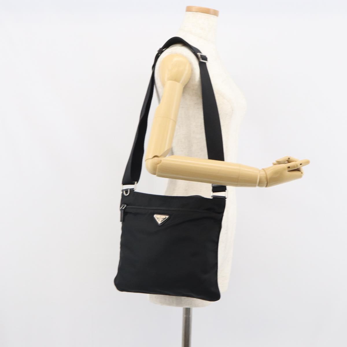 PRADA Shoulder Bag Nylon Black Silver Auth yk19974