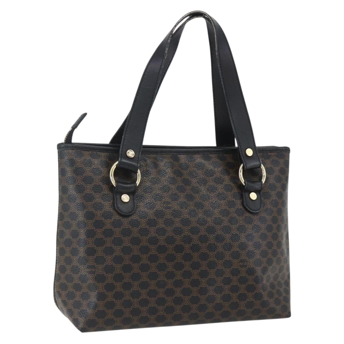 CELINE Macadam Canvas Hand Bag PVC Leather Black Gold Auth yk19981