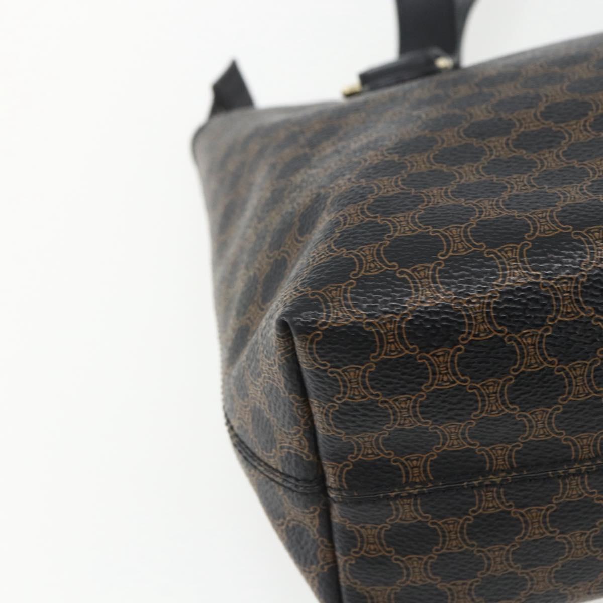 CELINE Macadam Canvas Hand Bag PVC Leather Black Gold Auth yk19981