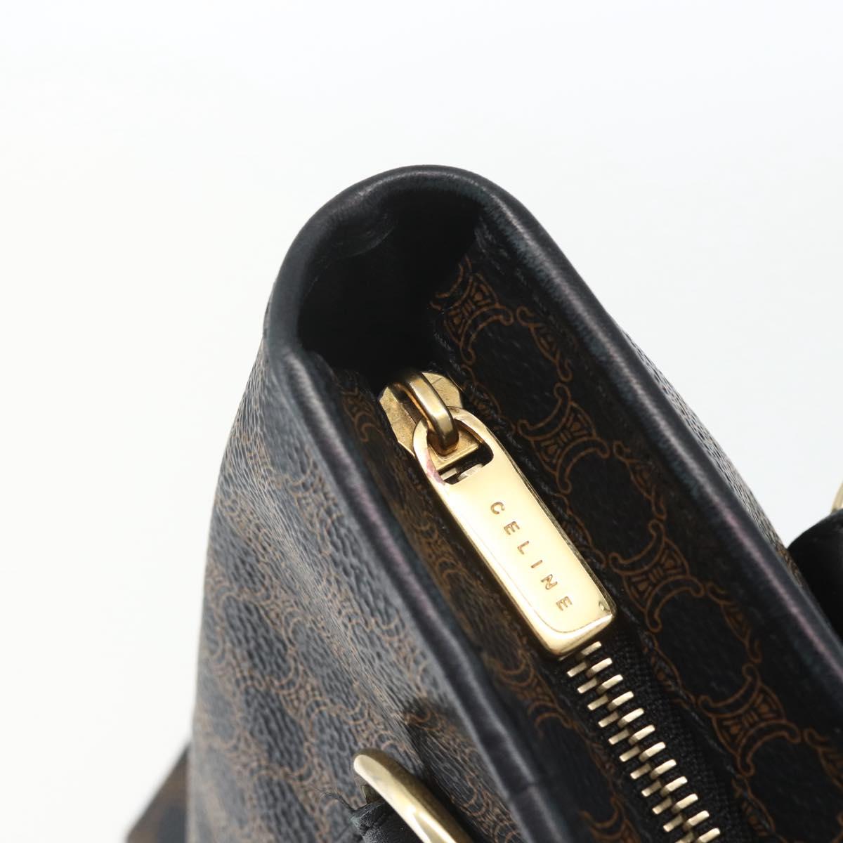 CELINE Macadam Canvas Hand Bag PVC Leather Black Gold Auth yk19981