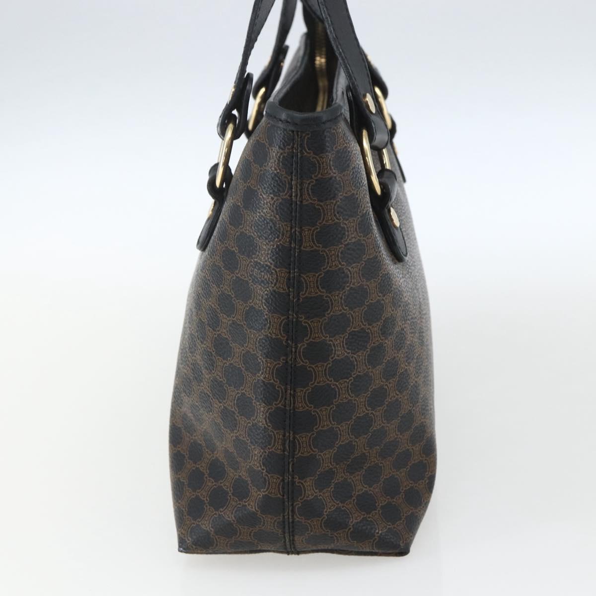 CELINE Macadam Canvas Hand Bag PVC Leather Black Gold Auth yk19981