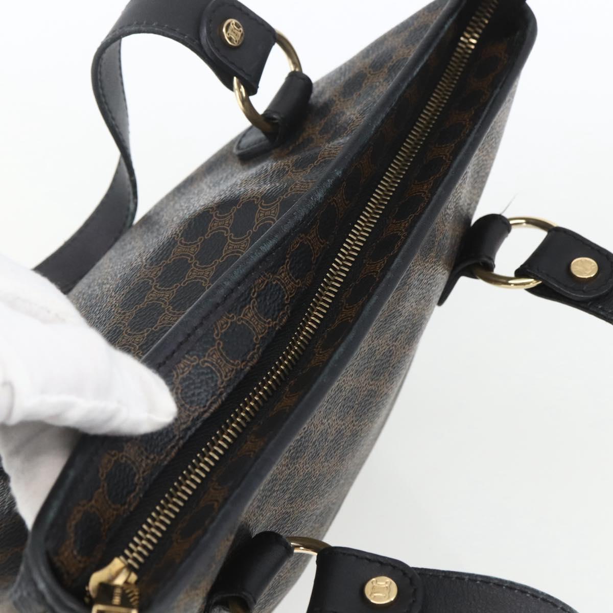 CELINE Macadam Canvas Hand Bag PVC Leather Black Gold Auth yk19981