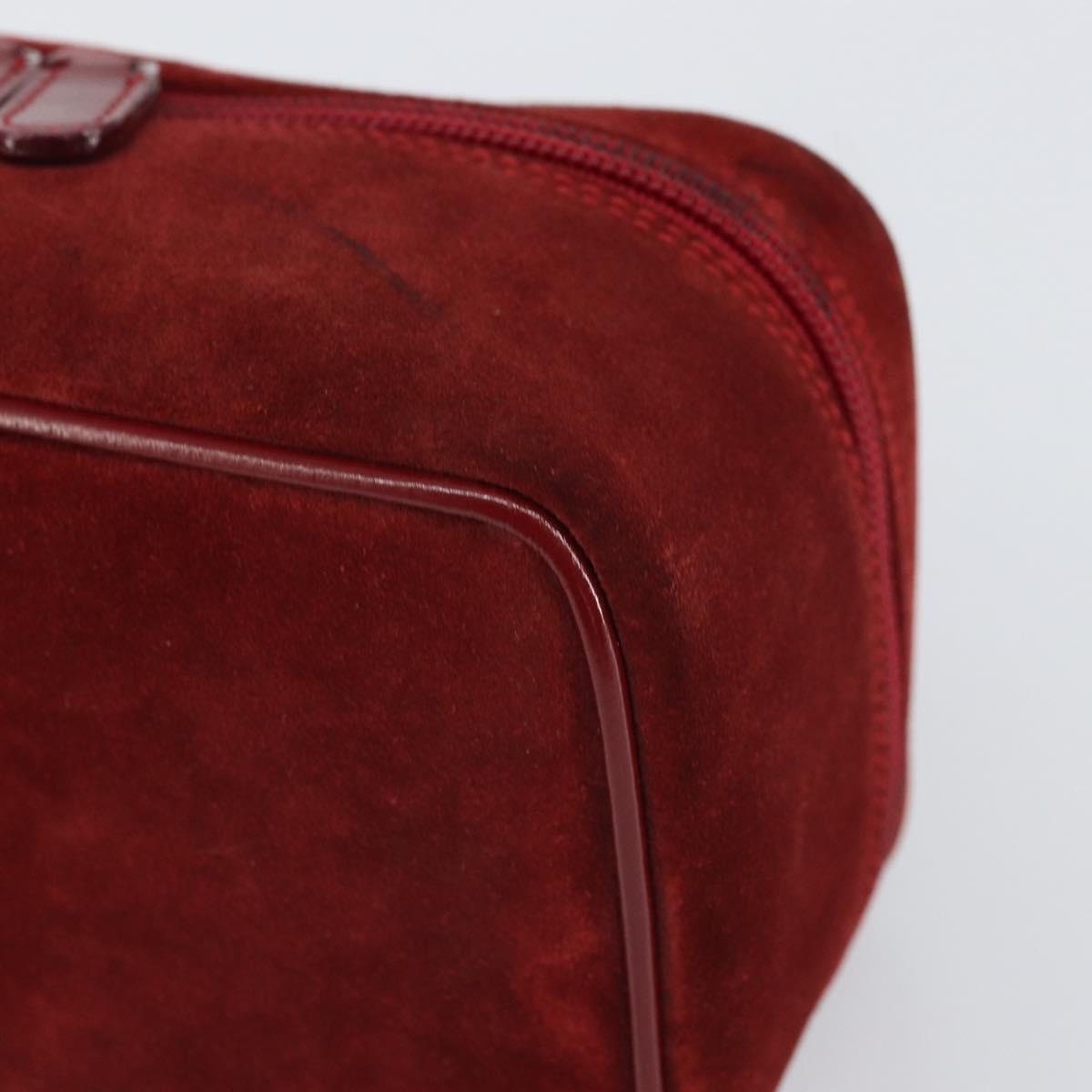 GUCCI Horsebit Vanity Bag Hand Bag Suede Red Gold 032 1705 0141 Auth yk19984