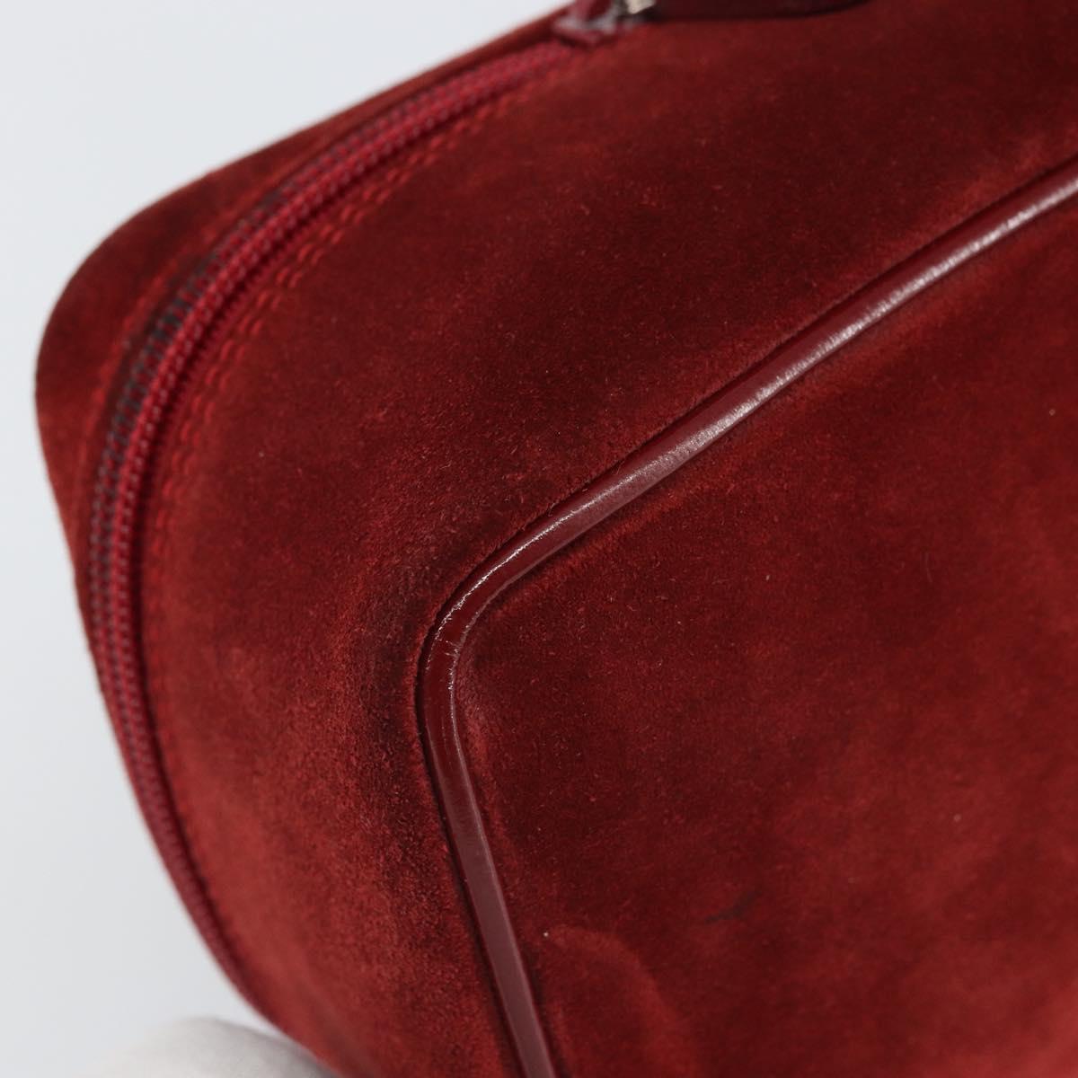GUCCI Horsebit Vanity Bag Hand Bag Suede Red Gold 032 1705 0141 Auth yk19984