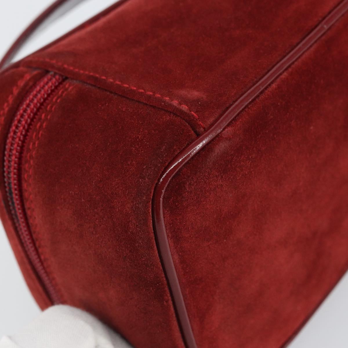 GUCCI Horsebit Vanity Bag Hand Bag Suede Red Gold 032 1705 0141 Auth yk19984