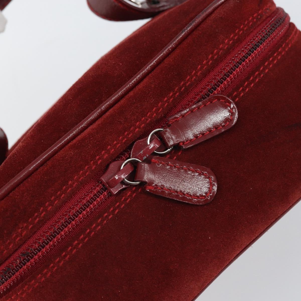 GUCCI Horsebit Vanity Bag Hand Bag Suede Red Gold 032 1705 0141 Auth yk19984
