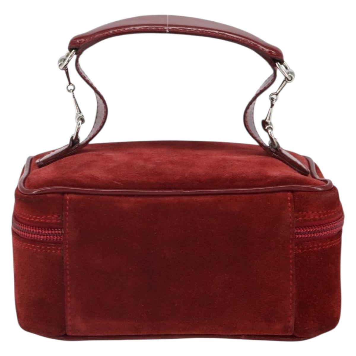 GUCCI Horsebit Vanity Bag Hand Bag Suede Red Gold 032 1705 0141 Auth yk19984