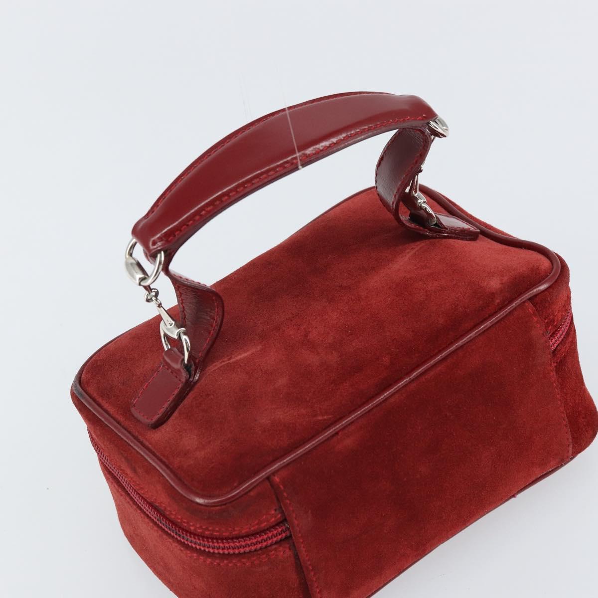 GUCCI Horsebit Vanity Bag Hand Bag Suede Red Gold 032 1705 0141 Auth yk19984