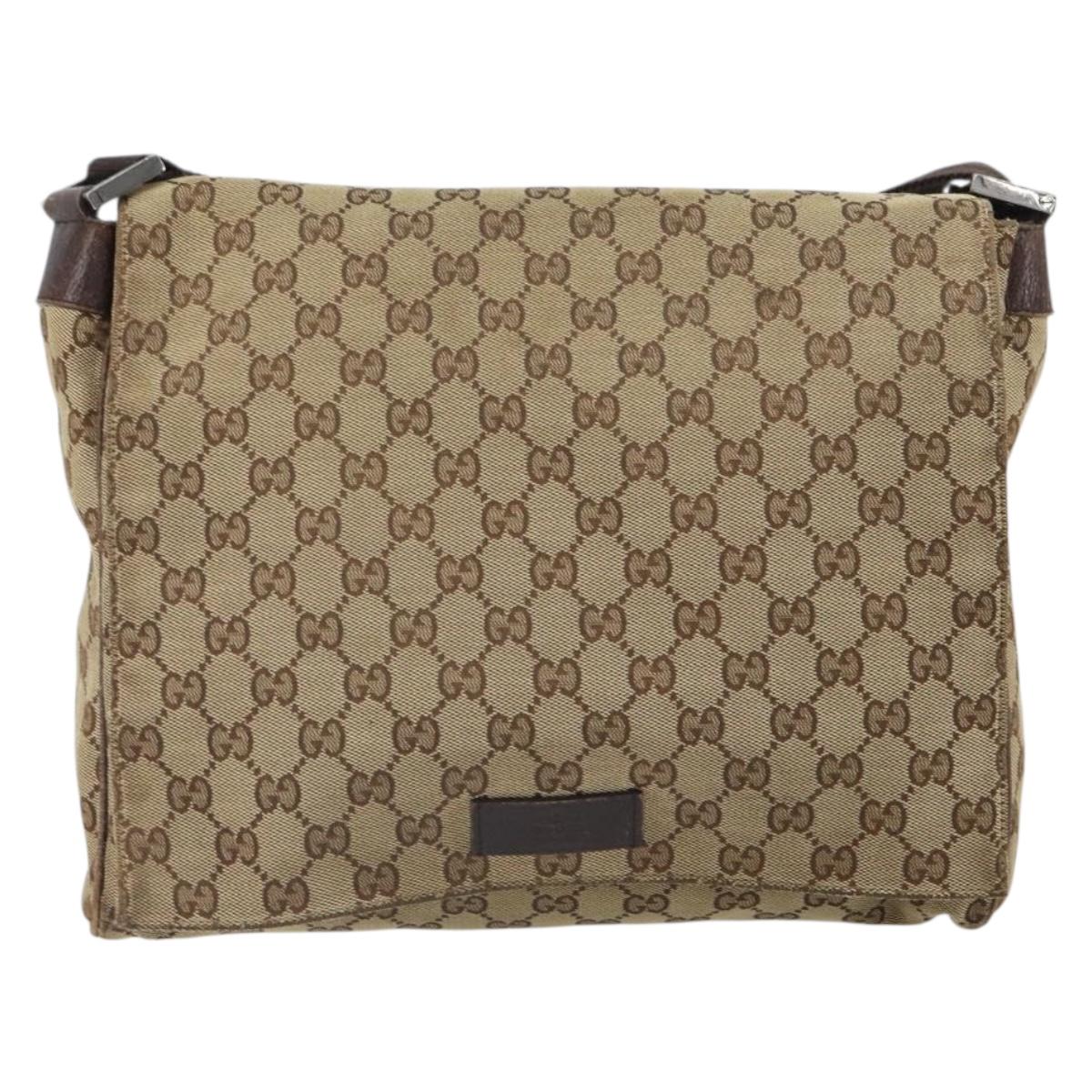 GUCCI GG Canvas Shoulder Bag Beige Silver 146236 Auth yk19988