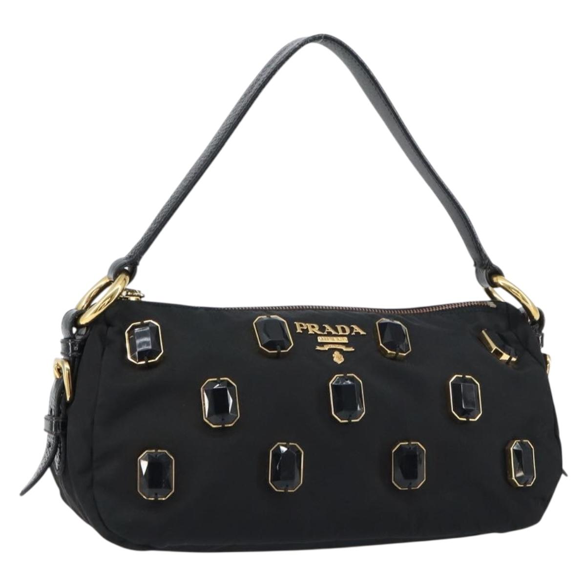 PRADA Bijoux Shoulder Bag Nylon Black Gold Auth yk19999V