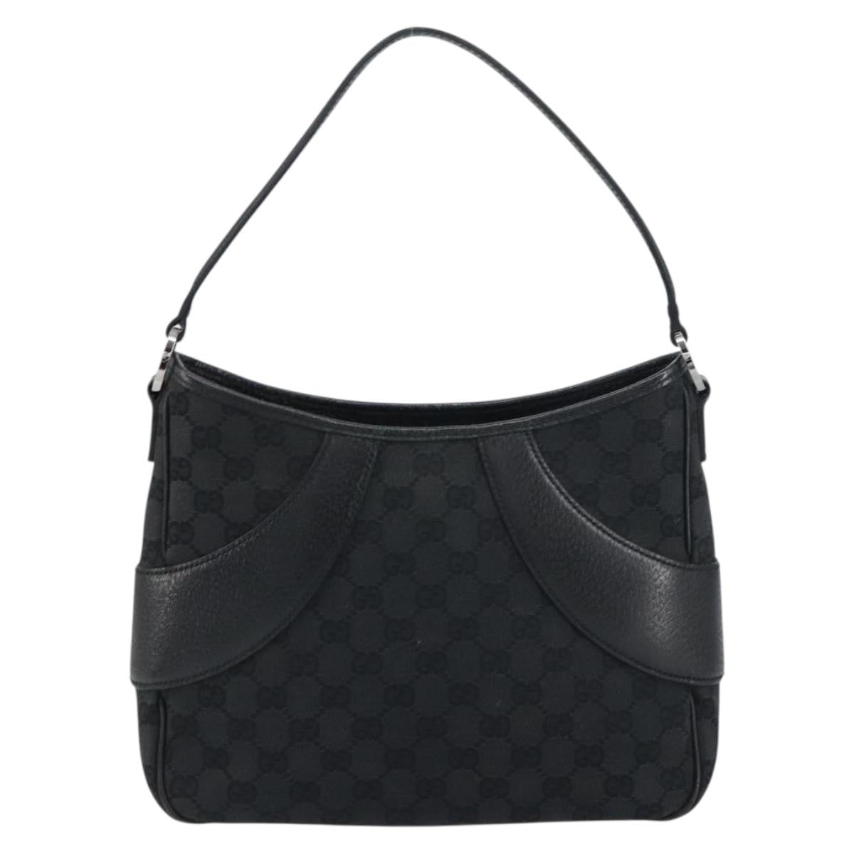 GUCCI GG Canvas Shoulder Bag Black Silver 113012 Auth yk20005V