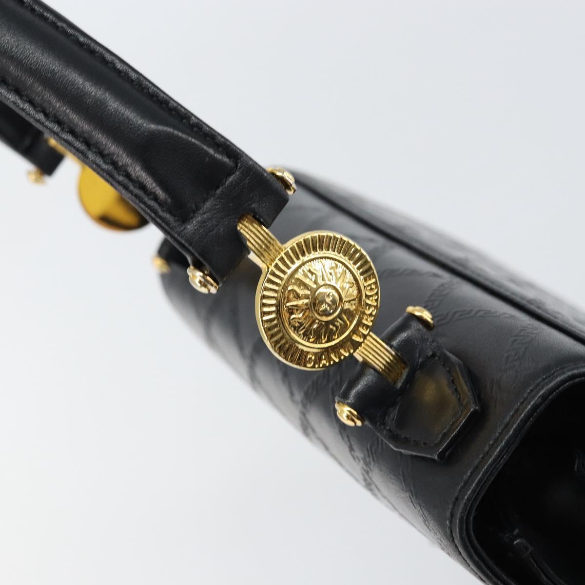 VERSACE Hand Bag Leather Black Gold Auth yk20008