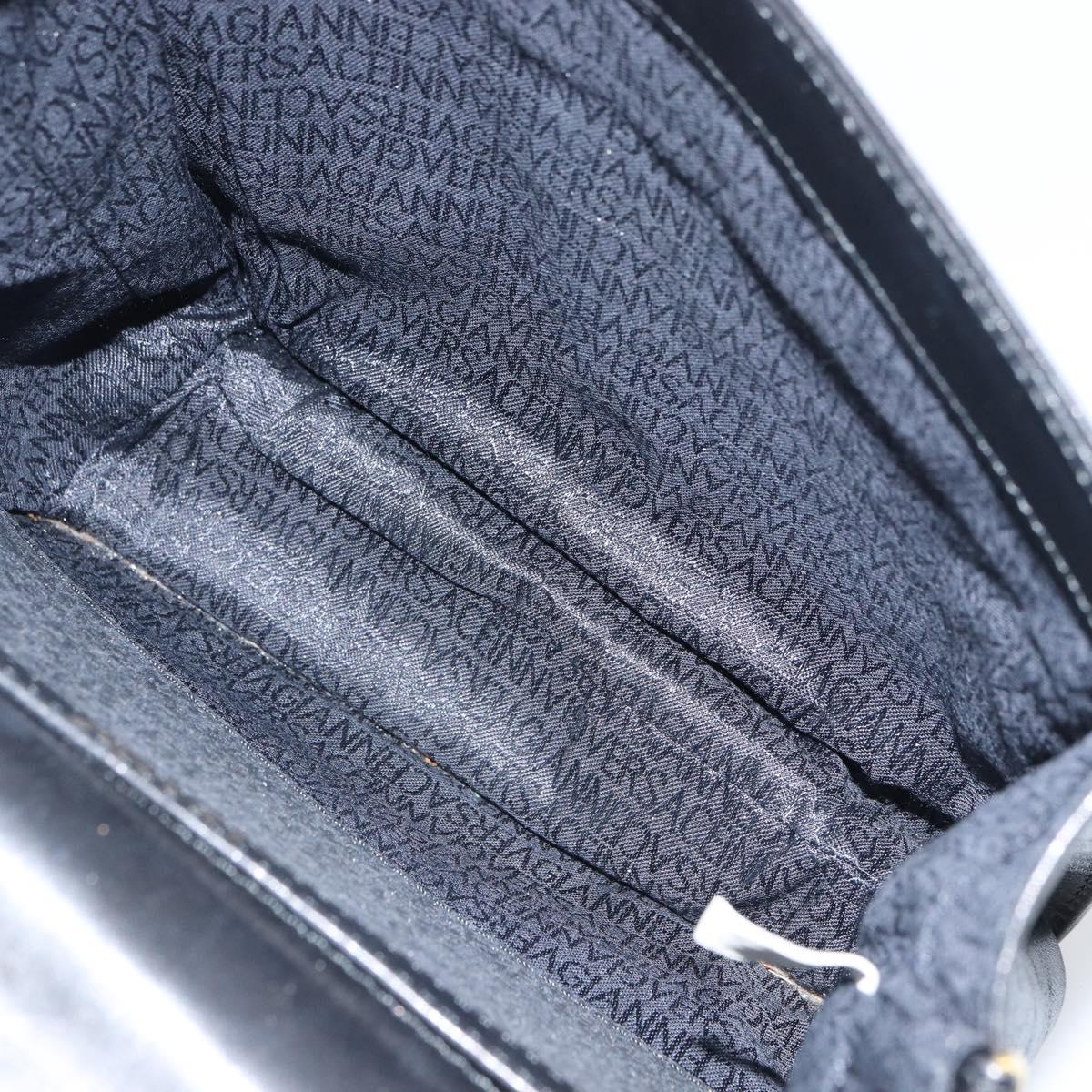 VERSACE Hand Bag Leather Black Gold Auth yk20008