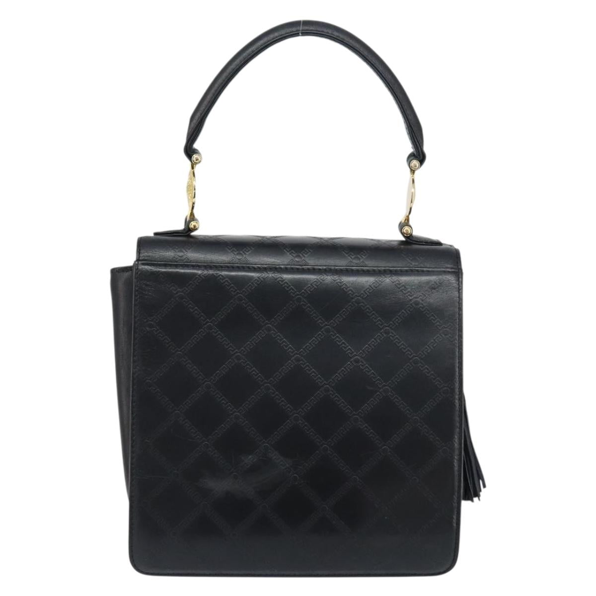 VERSACE Hand Bag Leather Black Gold Auth yk20008
