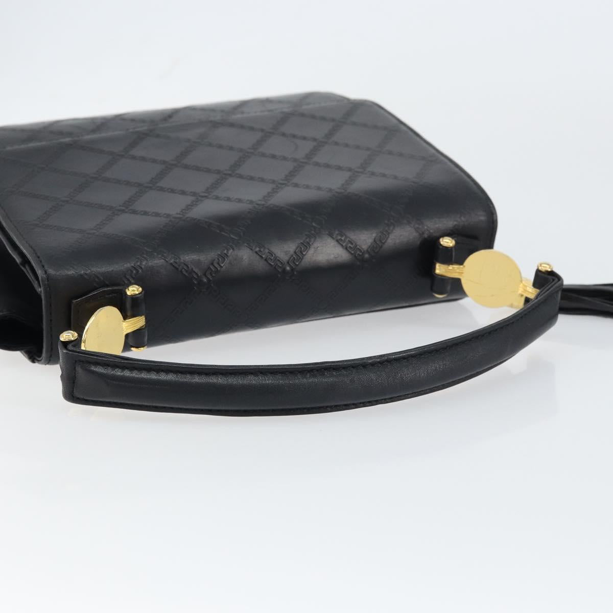 VERSACE Hand Bag Leather Black Gold Auth yk20008
