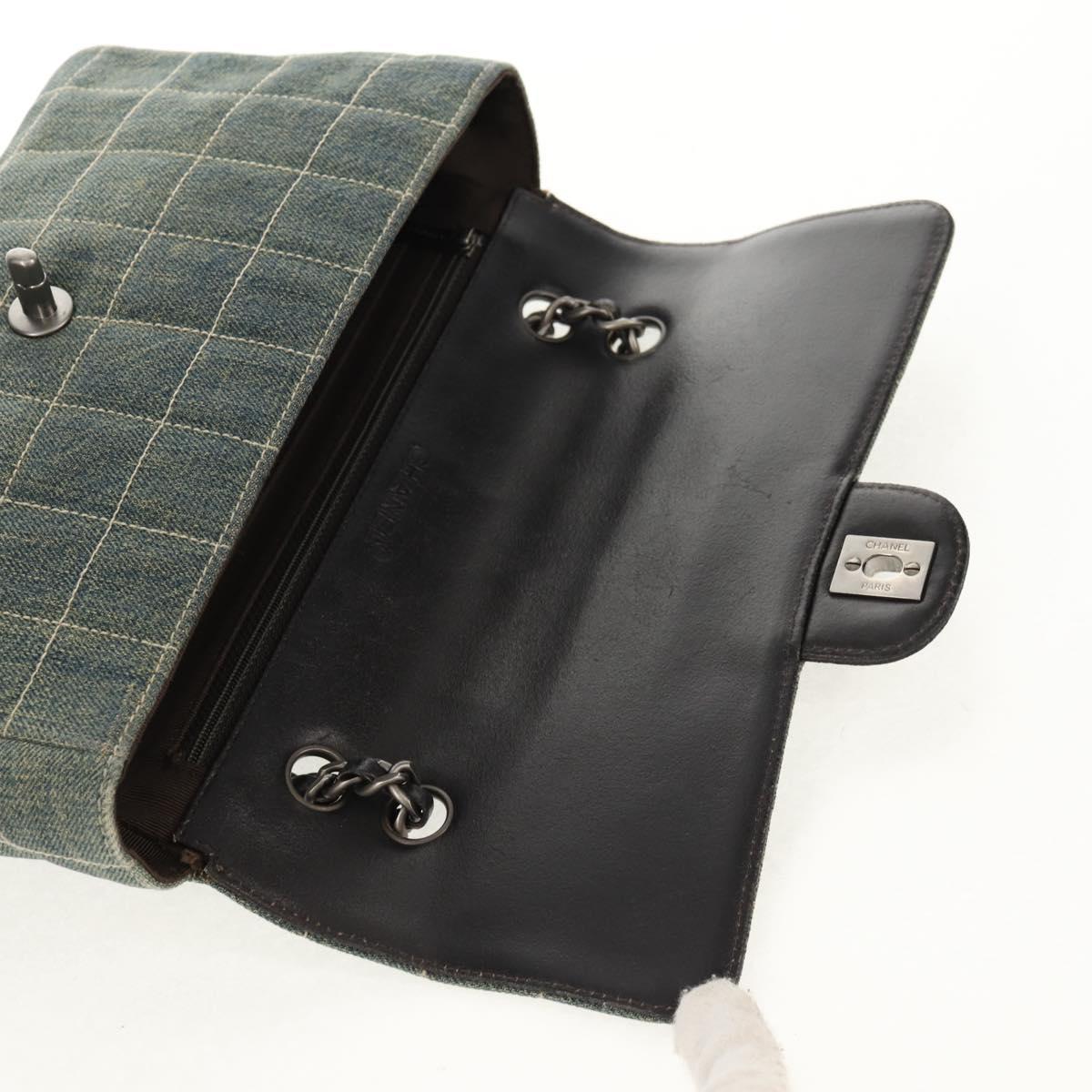 CHANEL Choco Bar Chain Shoulder Bag Denim Blue CC Auth yk20012V