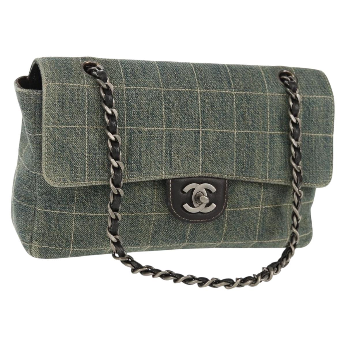 CHANEL Choco Bar Chain Shoulder Bag Denim Blue CC Auth yk20012V