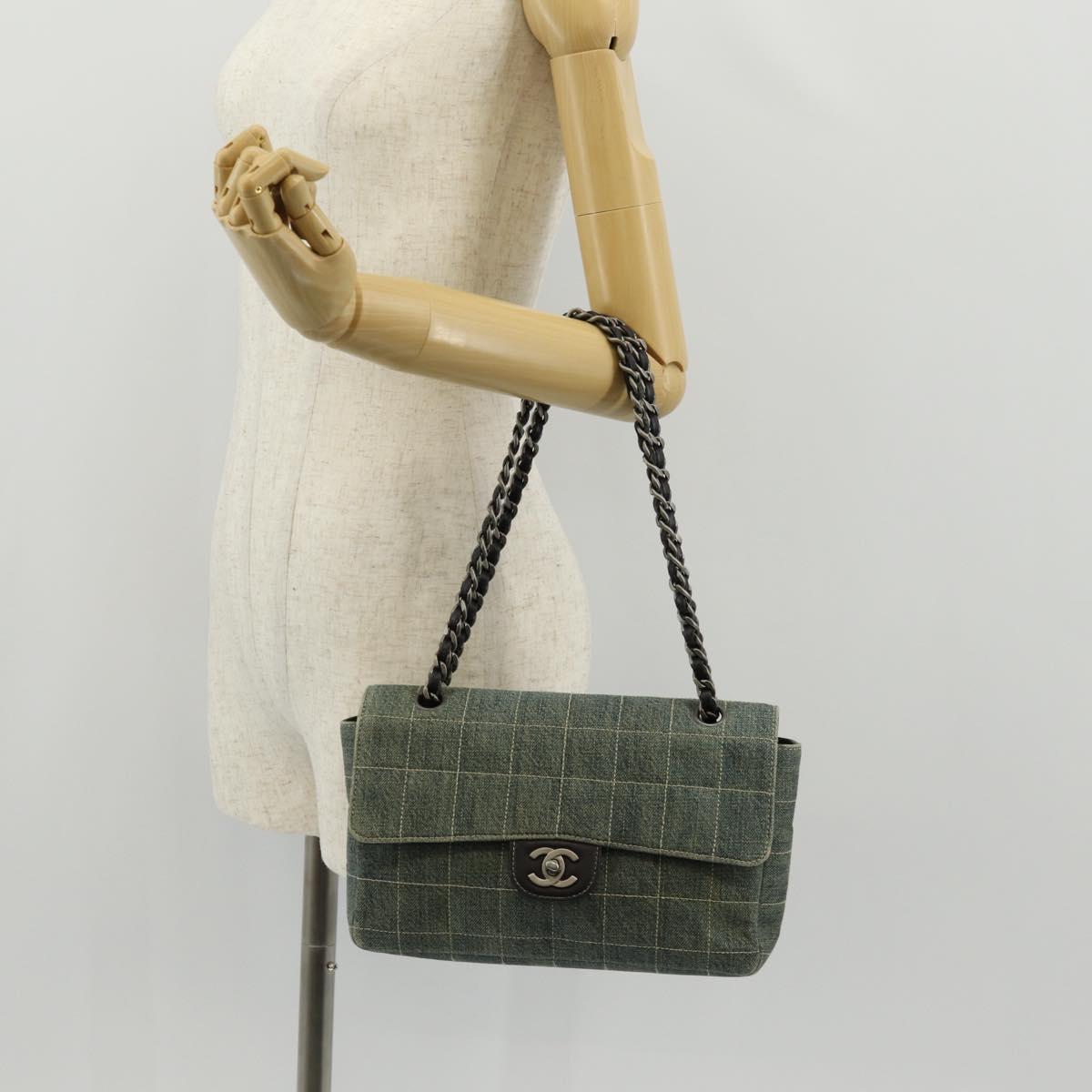 CHANEL Choco Bar Chain Shoulder Bag Denim Blue CC Auth yk20012V