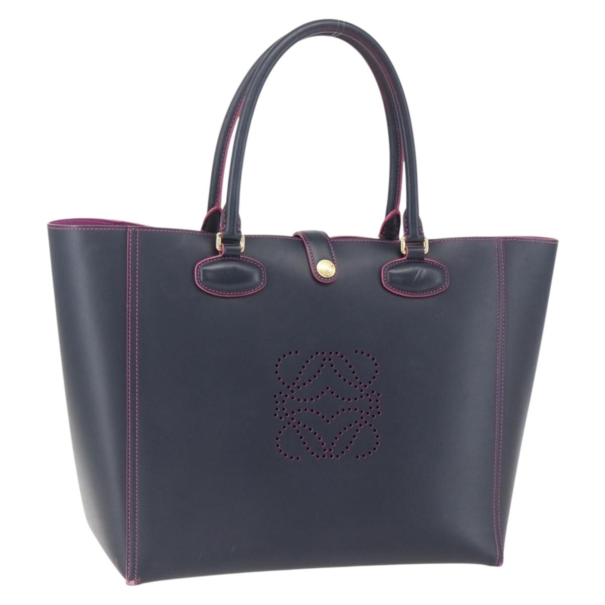 LOEWE Anagram Tote Bag Leather Black Gold Auth yk20013