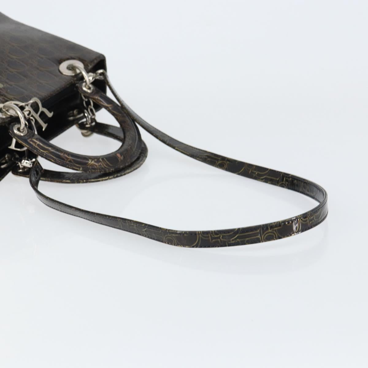 Christian Dior Trotter Canvas Hand Bag Enamel 2way Brown Silver Auth yk20020