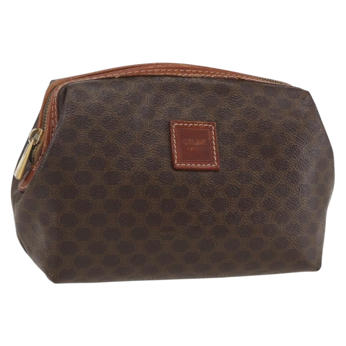 CELINE Macadam Canvas Pouch PVC Leather Brown Gold Auth yk20021