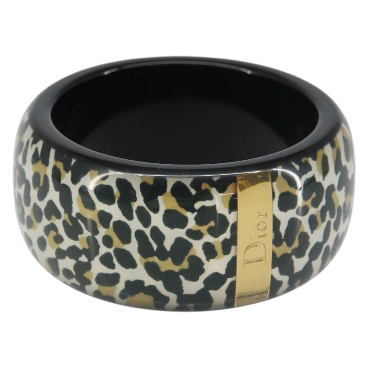 Christian Dior Leopard Pattern Bracelet plastic Black Gold Auth yk20027