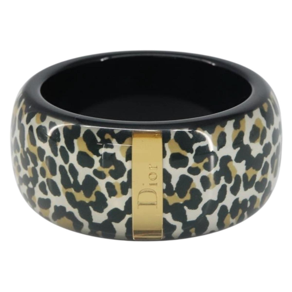 Christian Dior Leopard Pattern Bracelet plastic Black Gold Auth yk20027