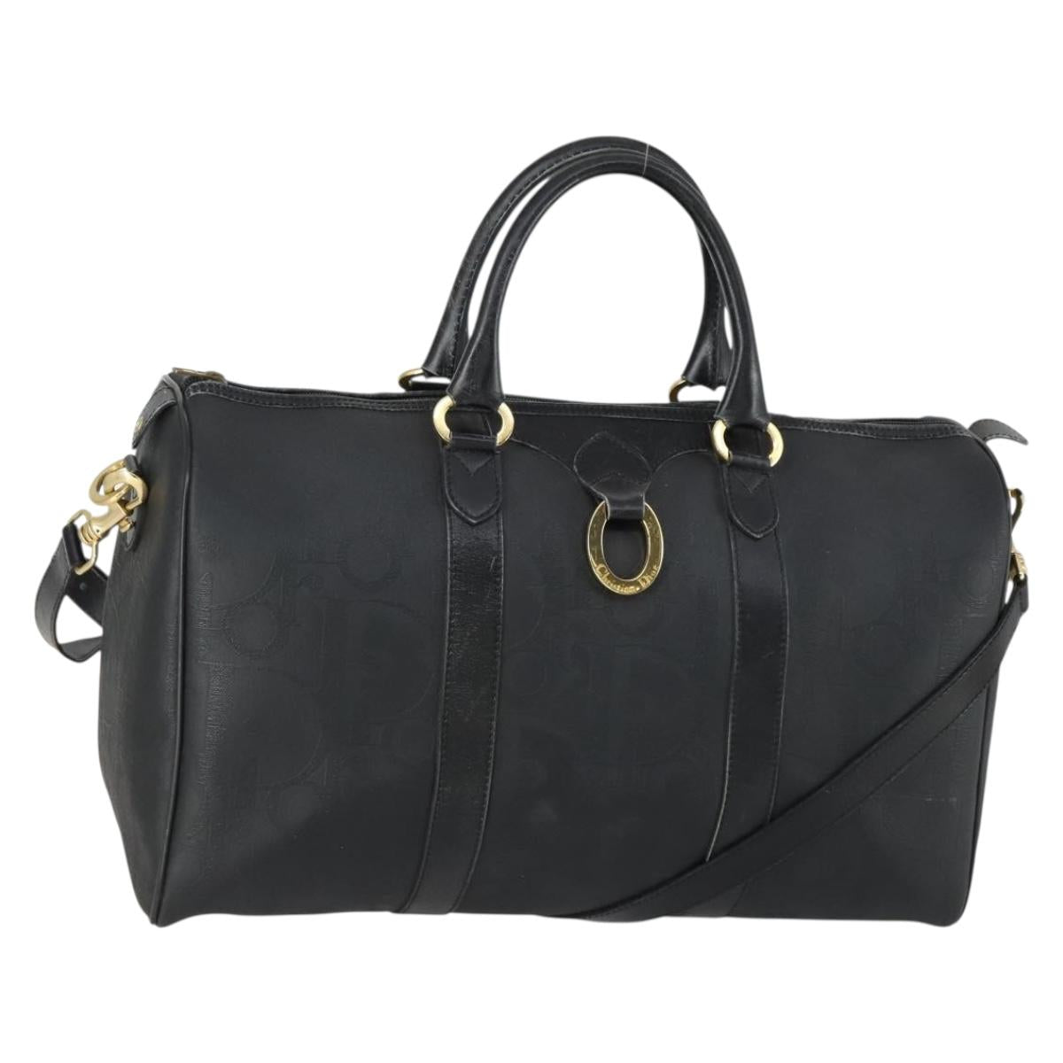 Christian Dior Trotter Canvas Boston Bag PVC 2way Black Gold Auth yk20032