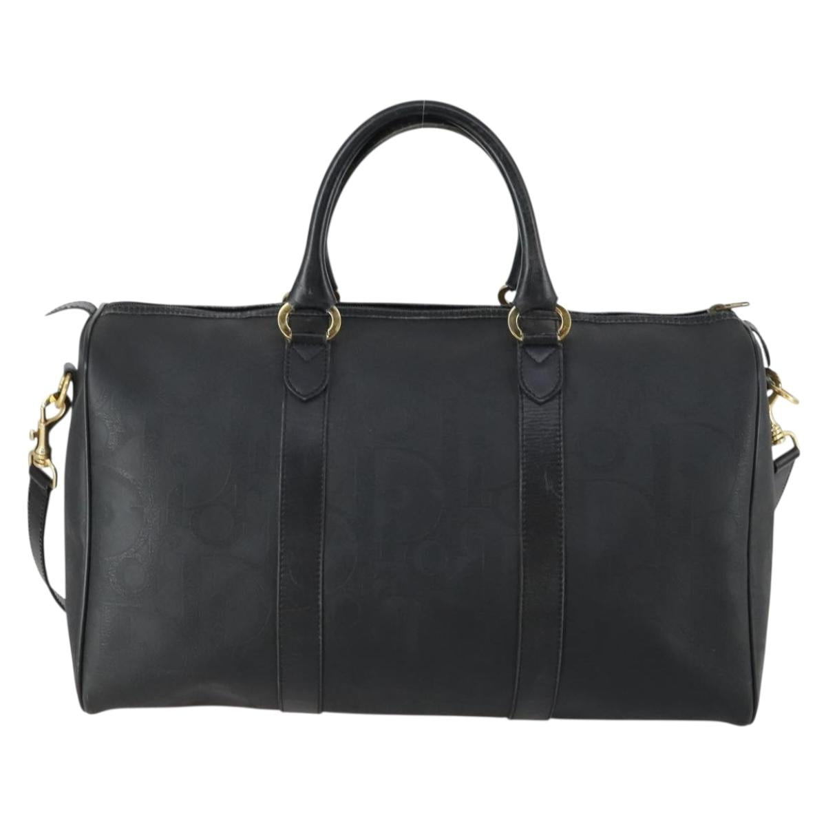Christian Dior Trotter Canvas Boston Bag PVC 2way Black Gold Auth yk20032
