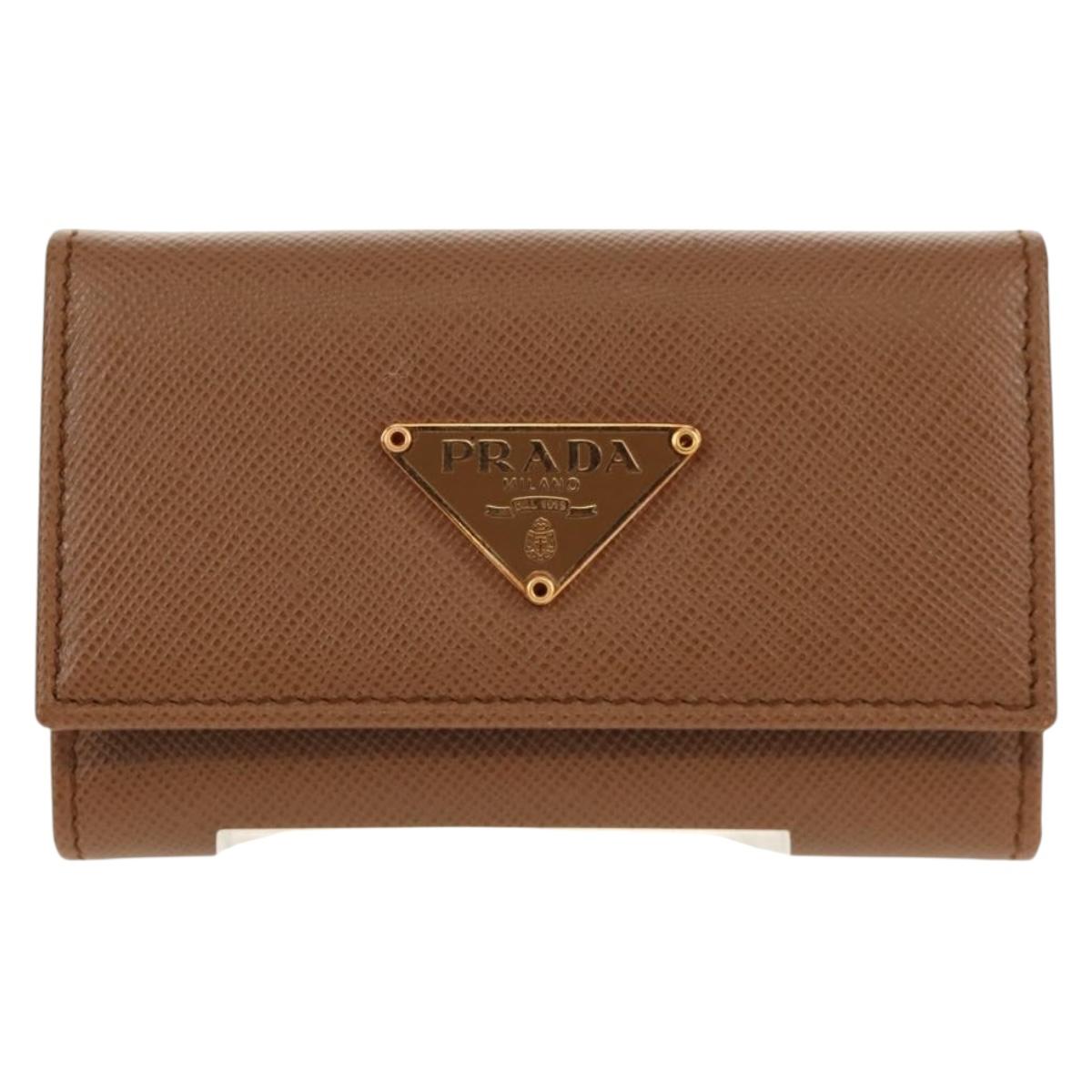 PRADA Key Case Safiano leather Brown Auth yk20038V