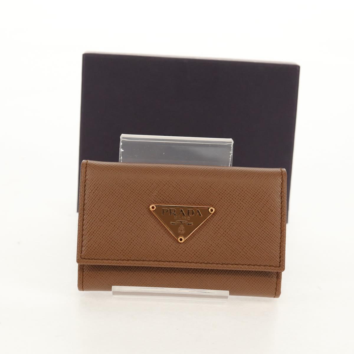 PRADA Key Case Safiano leather Brown Auth yk20038V