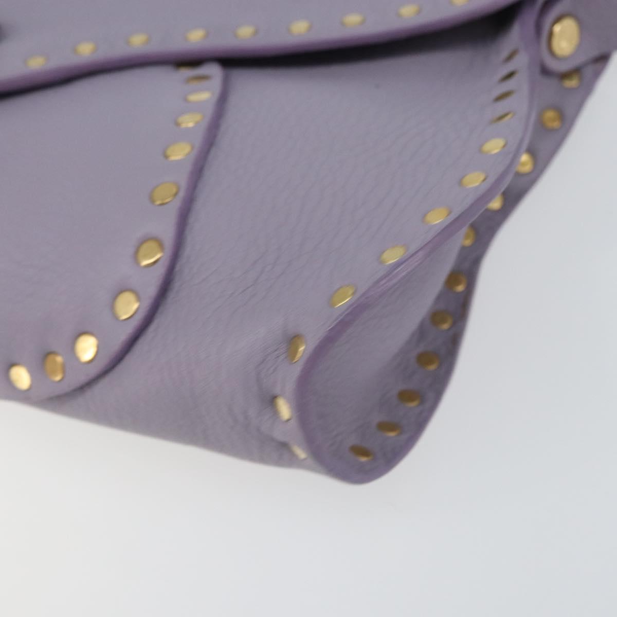 CELINE Studs Shoulder Bag Leather Purple Gold Auth yk20039