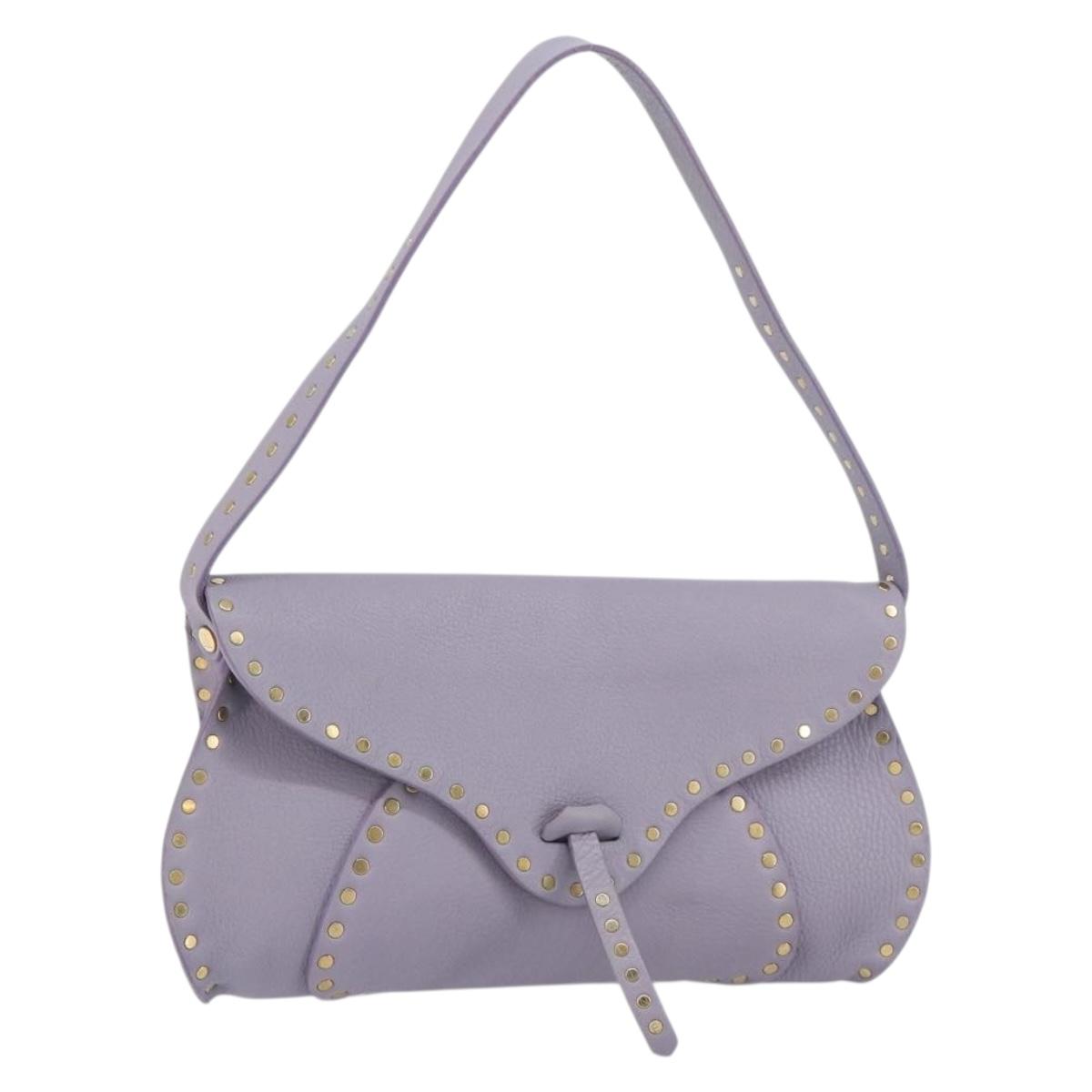 CELINE Studs Shoulder Bag Leather Purple Gold Auth yk20039